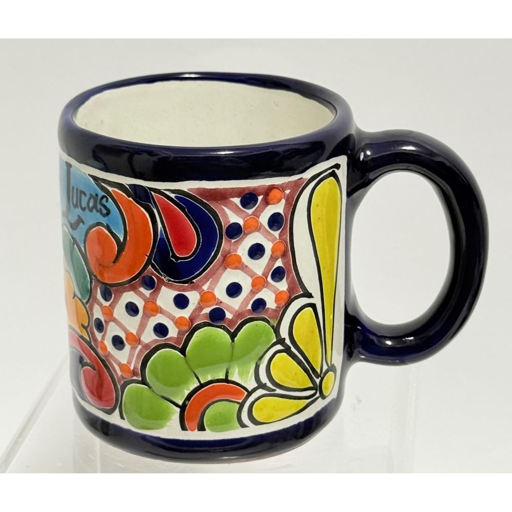 Cabo San Lucas Mexico Talavera Coffee Mug Hand Painted Ceramic Lead‎ Free Blue